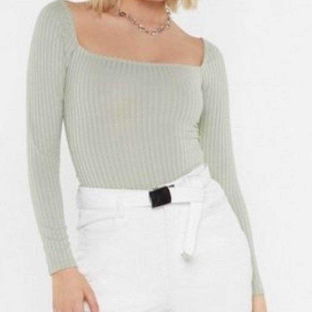 Nasty Gal - Matcha Green Ribbed Bodysuit - New 2